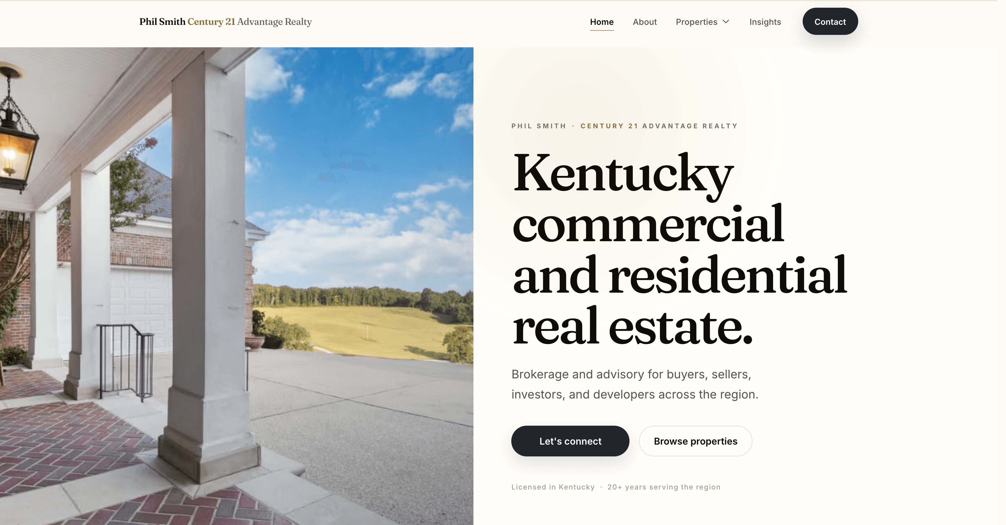 Phil Smith Real Estate homepage built by Atlas: Kentucky commercial and residential real estate, with contact and property links
